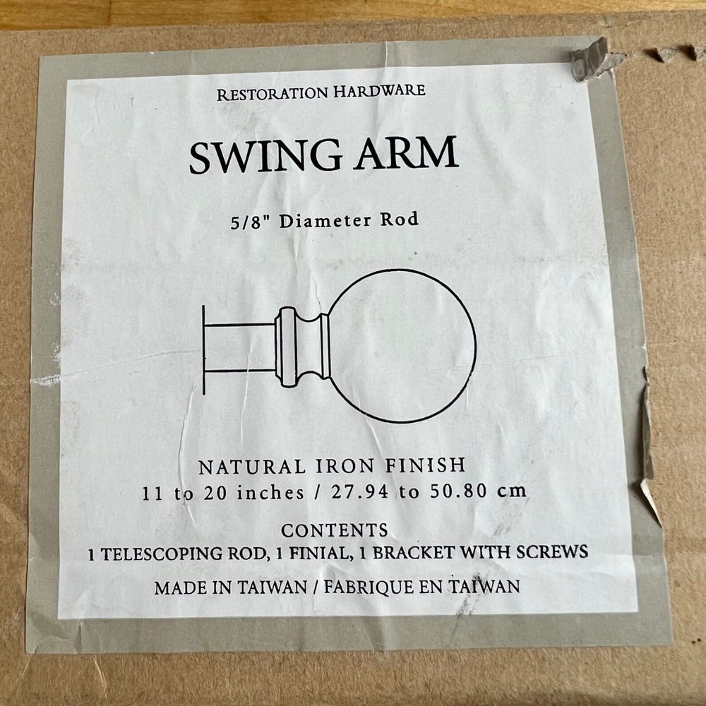 Restoration Hardware Swing Arm Curtain Rod 11-20" Natural Iron Size 5/8" New